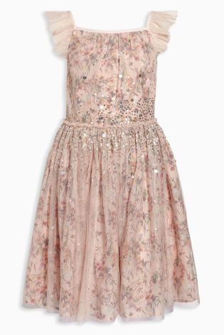 Pink Printed Embellished Dress (3-16yrs)
